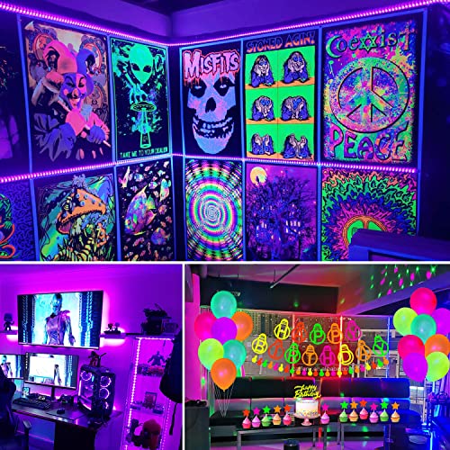 Newreach 16.4Ft(2Pcs X 8.2Ft) Usb Black Light Strip With Battery Box, 5V Adhesive Blacklight 300Leds For Glow In The Dark, 385-400Nm For Halloween Birthday Party Fluorescent Poster Painting #TOP5