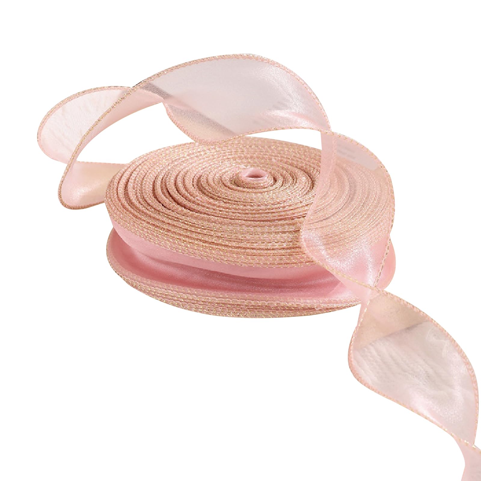 4cm*45 Yard Organza Chiffon Ribbon Gold Edge Sheer Chiffon Ribbon for Bouquet Gift Wrapping Pink