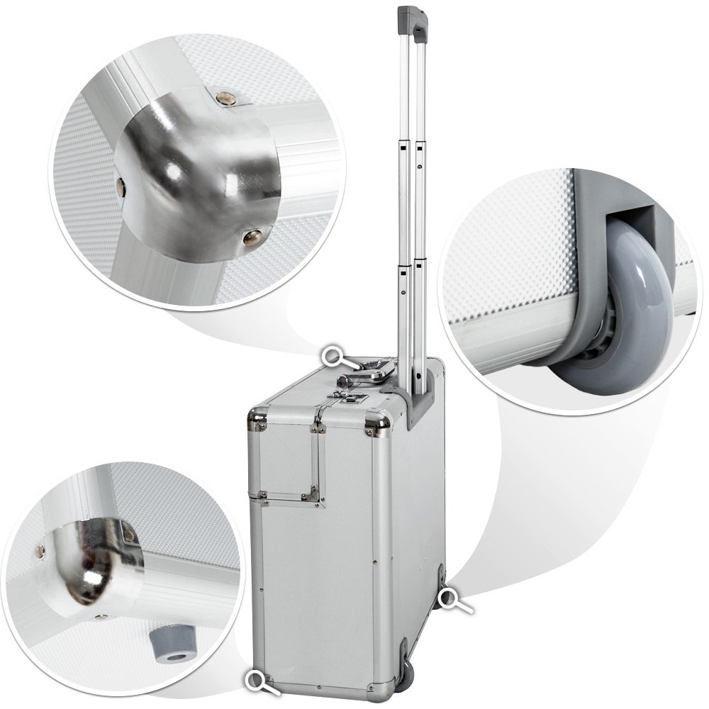 tectake 401232 XL Pilotenkoffer, Zwei Zahlenkombinationsschlösser, mit Rollen, Totalmaße 55x49x22cm, Silber