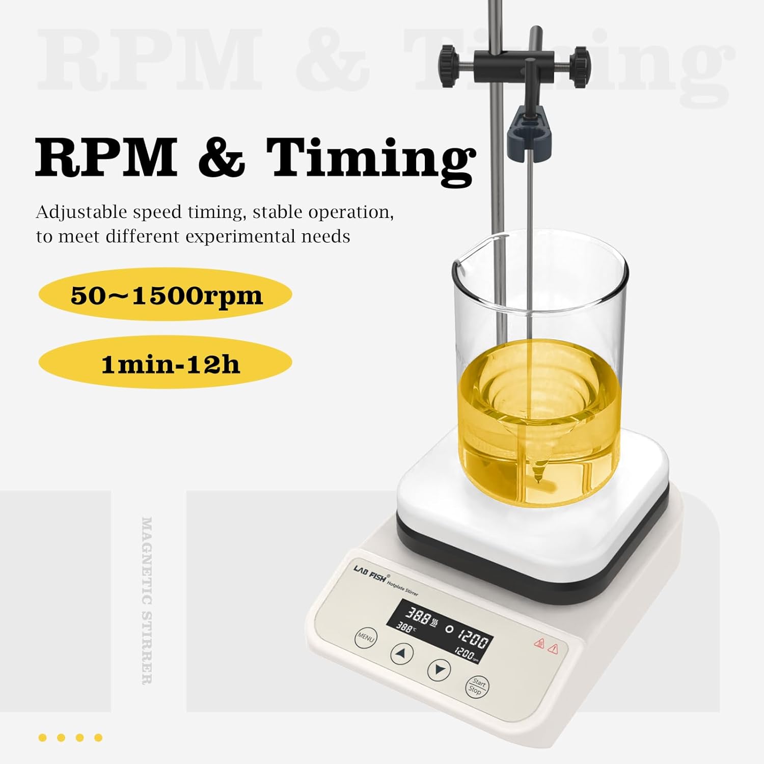 LAB FISH Magnetic Stirrer Hot Plate HS-6PRO, 310°C/590°F, 5.2 inch Hotplate, Digital Magnetic Mixer with Timer, 50-1500 RPM, 3L Capacity, External Temp Probe & Stir Bar Included, 110V
