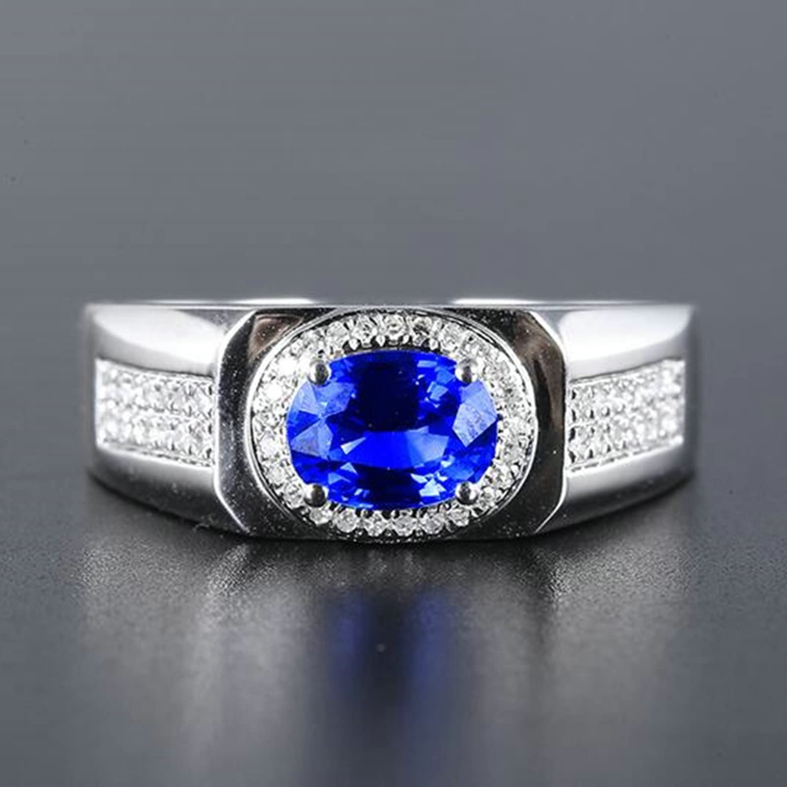 Beydodo Męski pierścionek, białe złoto 750 z diamentem, pierścionek zaręczynowy, sygnet z owalnym szafirem 1,18 ct, obrączka ślubna, bez niklu, Szafir Diament