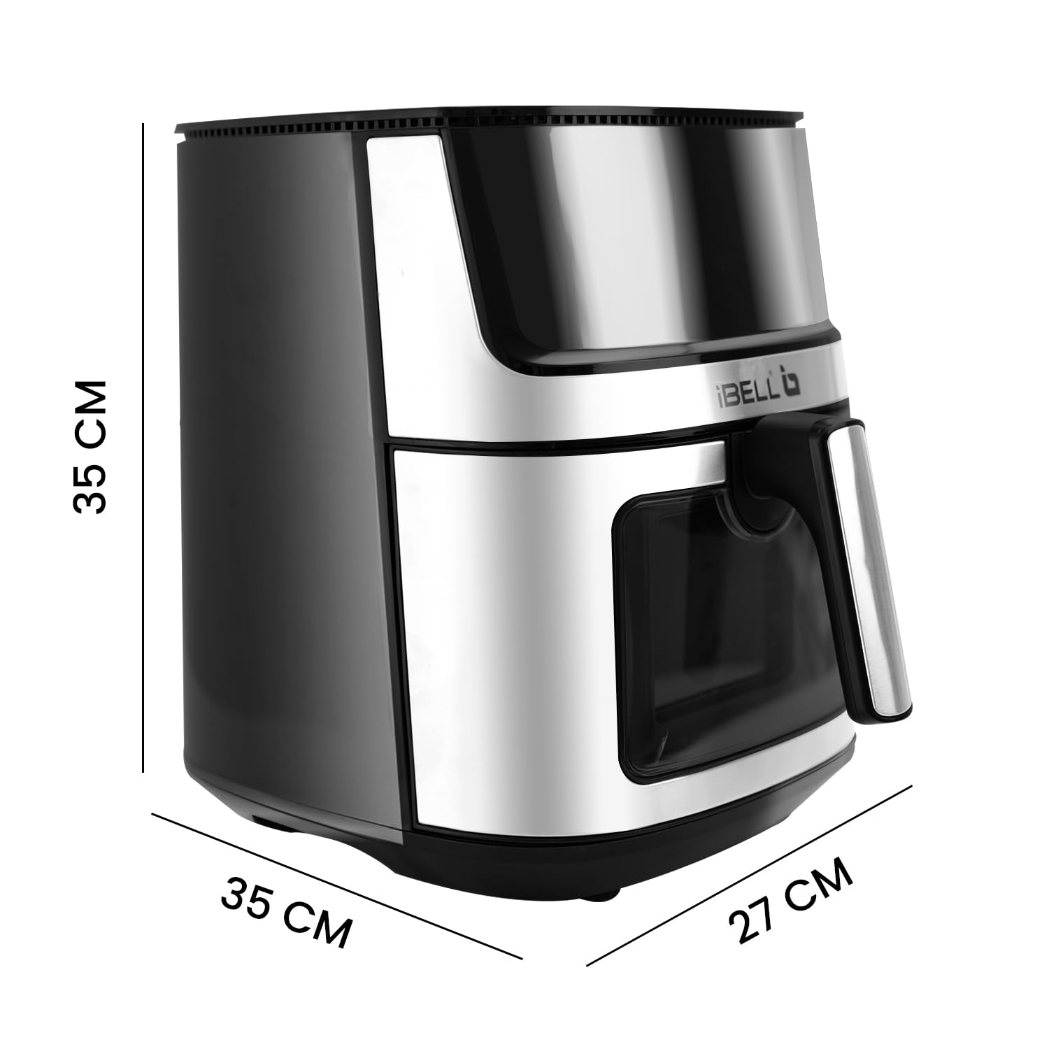 iBELL AF800M Air Fryer with dimensions labeled: 35 CM, 27 CM, 35 CM