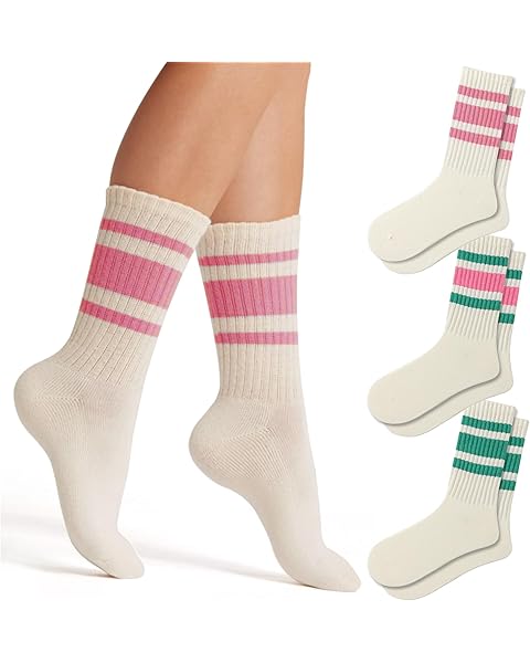 Fun Novelty Retro Striped Crew Socks For Women Sporty Calf Casual Cotton Tube Socks...