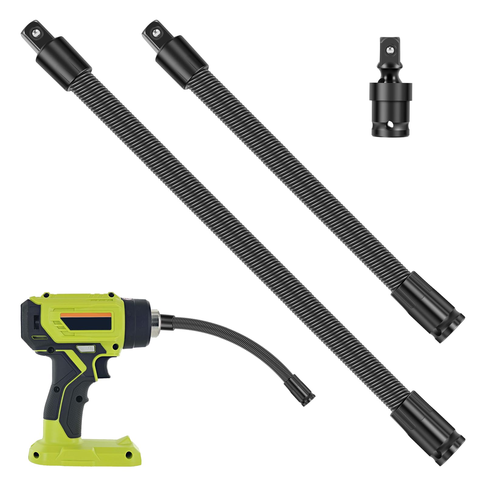 1/2" Flexible Shaft Extension Torque Socket, Flex Reach Electric Wrench Connecting Rod for Tight Spaces, Heavy-Duty Spring Bar for Automotive Repair (250mm/350mm)(3 Pcs)