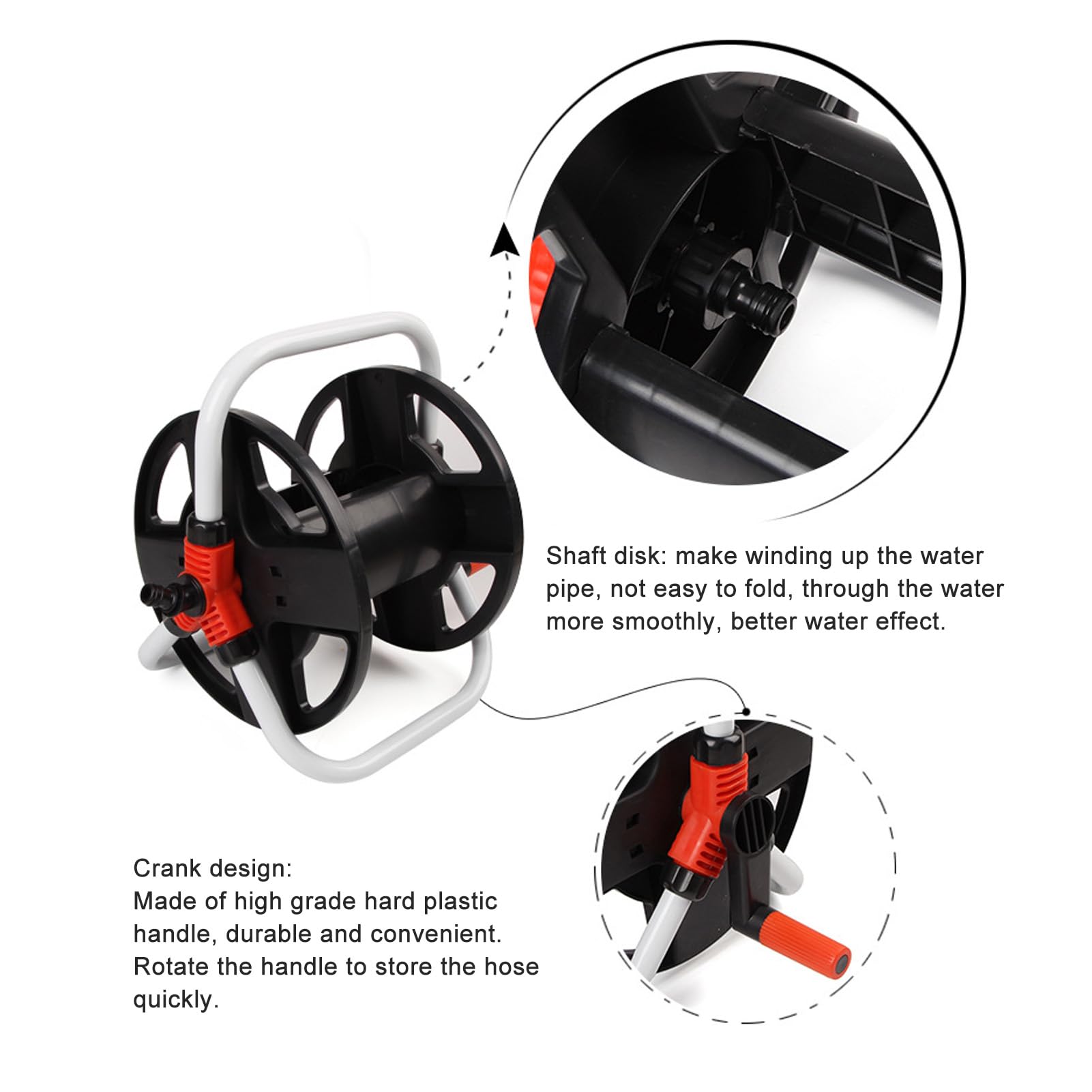 Soporte portátil para Carrete de Manguera, Carrito para jardín, césped, Granja, Lavado de Autos, ABS Negro
