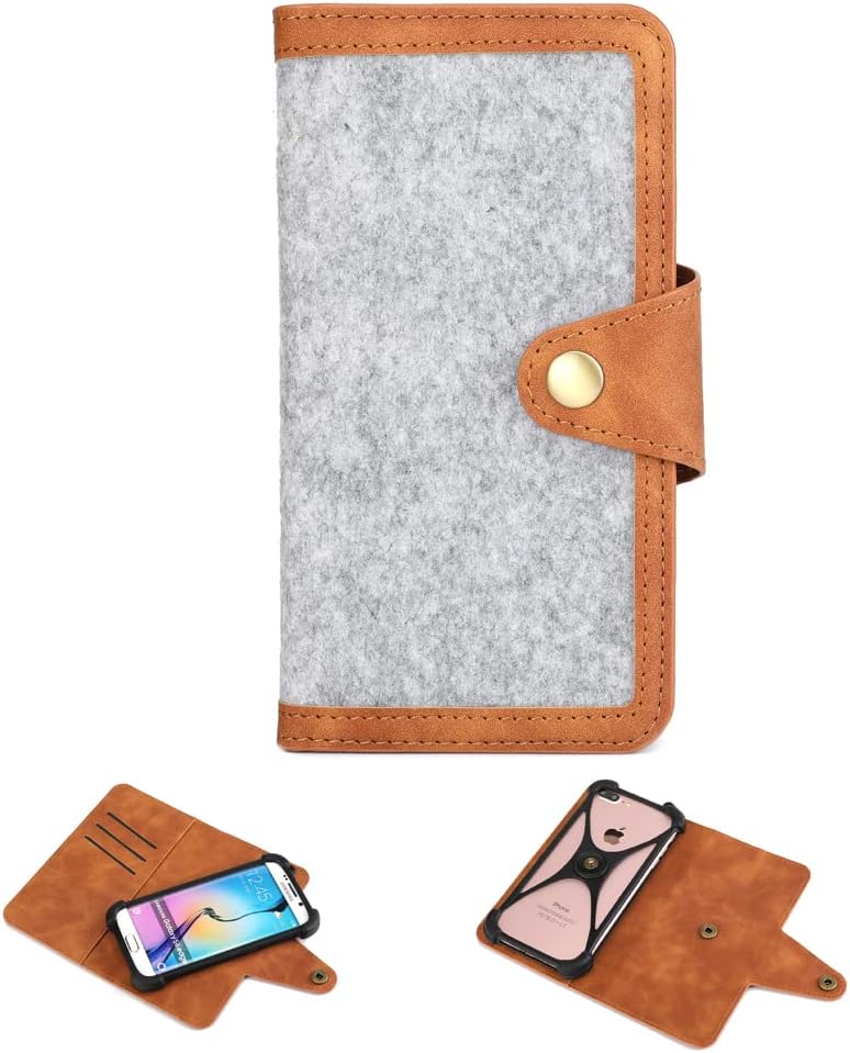 K-S-Trade Protective Case For Doogee S88 Plus Mobile Phone Case + Earphones Compatible With Doogee S88 Plus Protective Cover Felt Cover Pu Leather Light Gray Brown (1x)