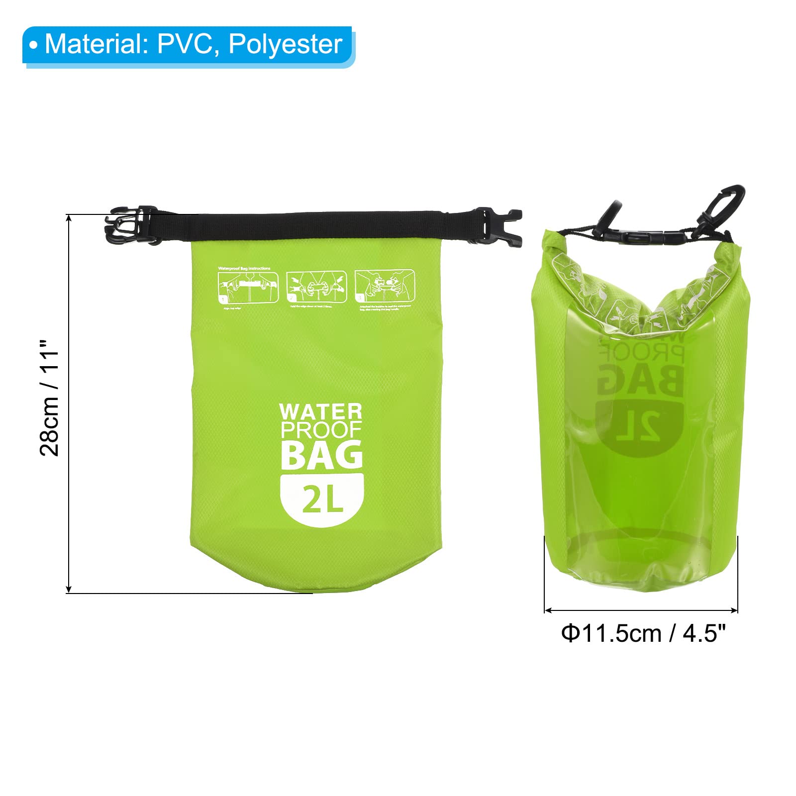 PATIKIL Floating Waterproof Dry Bag, 2L Outdoor Float Dry Bag Roll Backpack with Clear Window for Boating Rafting Kayaking Green - Image 2