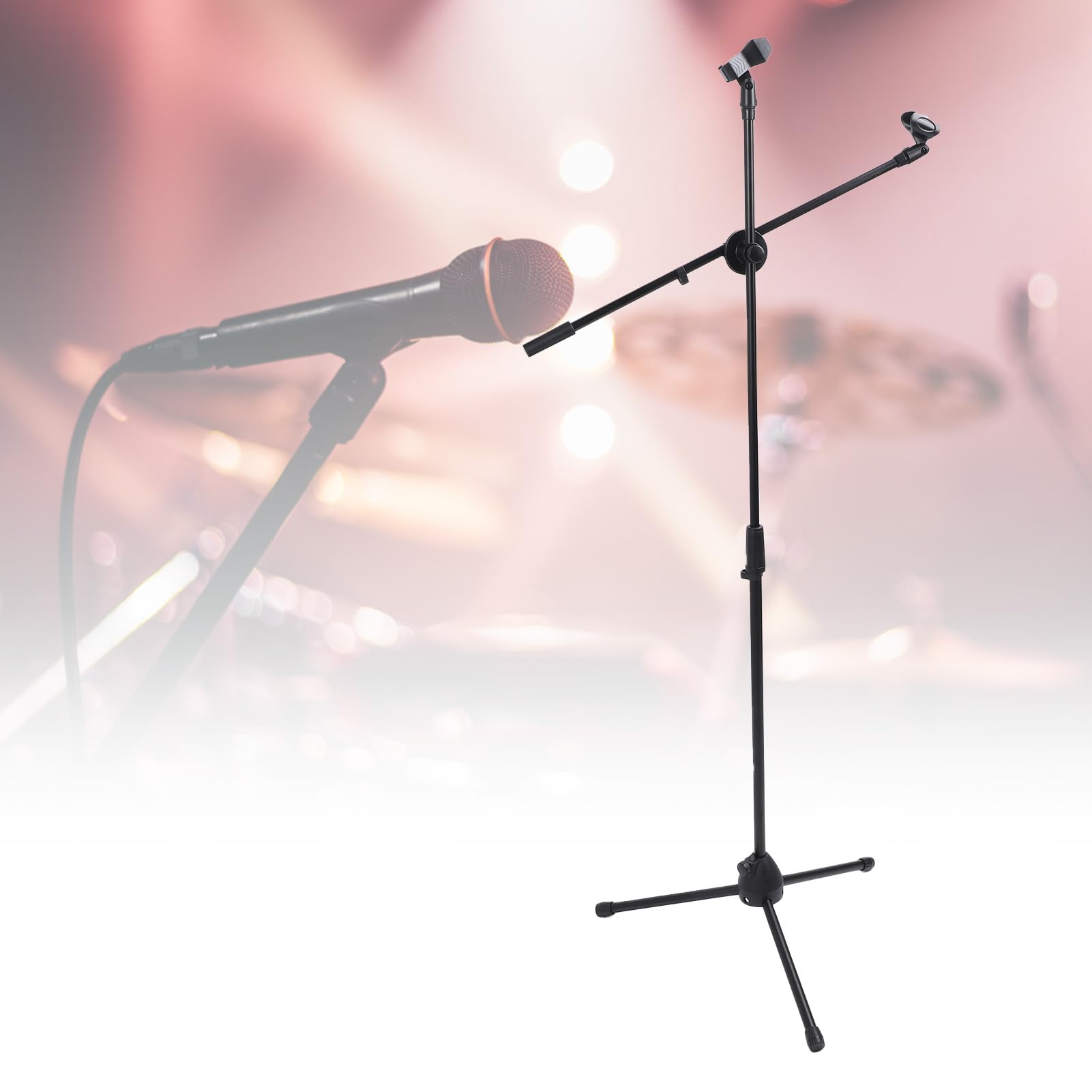 Cuifati Regulowany Wysięgnik Mikrofonu, Obrotowy o 360° Wysięgnik Mikrofonu, Statyw Podłogowy z podstawą Trójnogu, Bezpieczne Mocowanie Mikrofonu, do Karaoke, śpiewu, Sceny