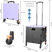 Vista 85 de FELICON SELORSS - Carrito plegable portátil con ruedas para subir escaleras y ruedas giratorias de 360°, mango telescópico, caja de plástico