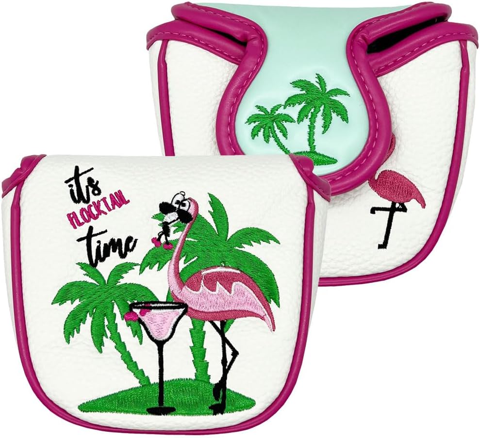 Giggle Golf Flamingo Golf Head Covers – Driver, Fairway, Hybrid & Putter – Tropical Black Flamingo Design - Great Gift