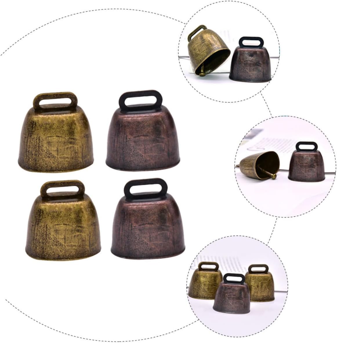 4pcs Rustic Metal Cow Bells Loud Animal Bells for Sports DIY Craft Decorations