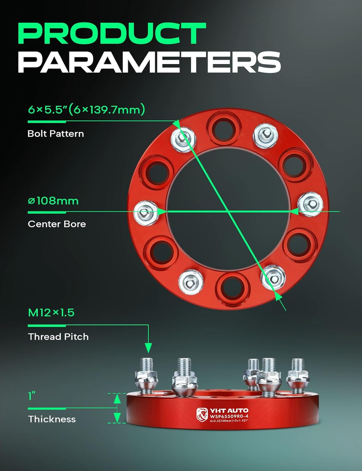YHTAUTO 6x5.5 Wheel Spacers 1 inch Fit Chevrolet, Ford, Kia, GMC, Acura, Dodge, Honda, Hyundai, Hummer Models, Colorado, Forged 6x139.7mm Tire Spacers 25mm w/ M12x1.5 Studs 108mm Center Bore 4PCS, Red