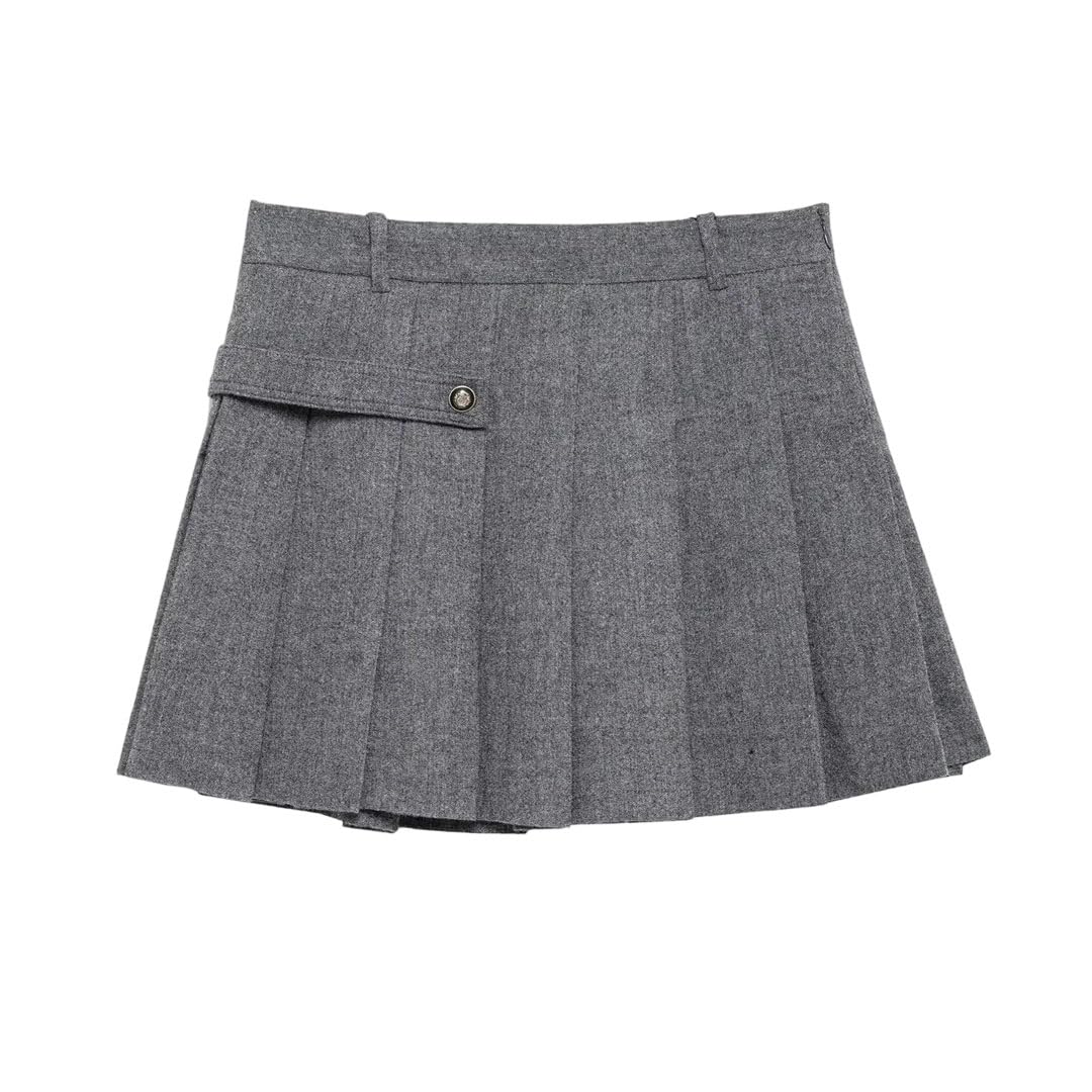 Women 2 Pieces Sets Woolen Blended Jacket And Skirt Long Sleeves Wide Pleated Coordinates
