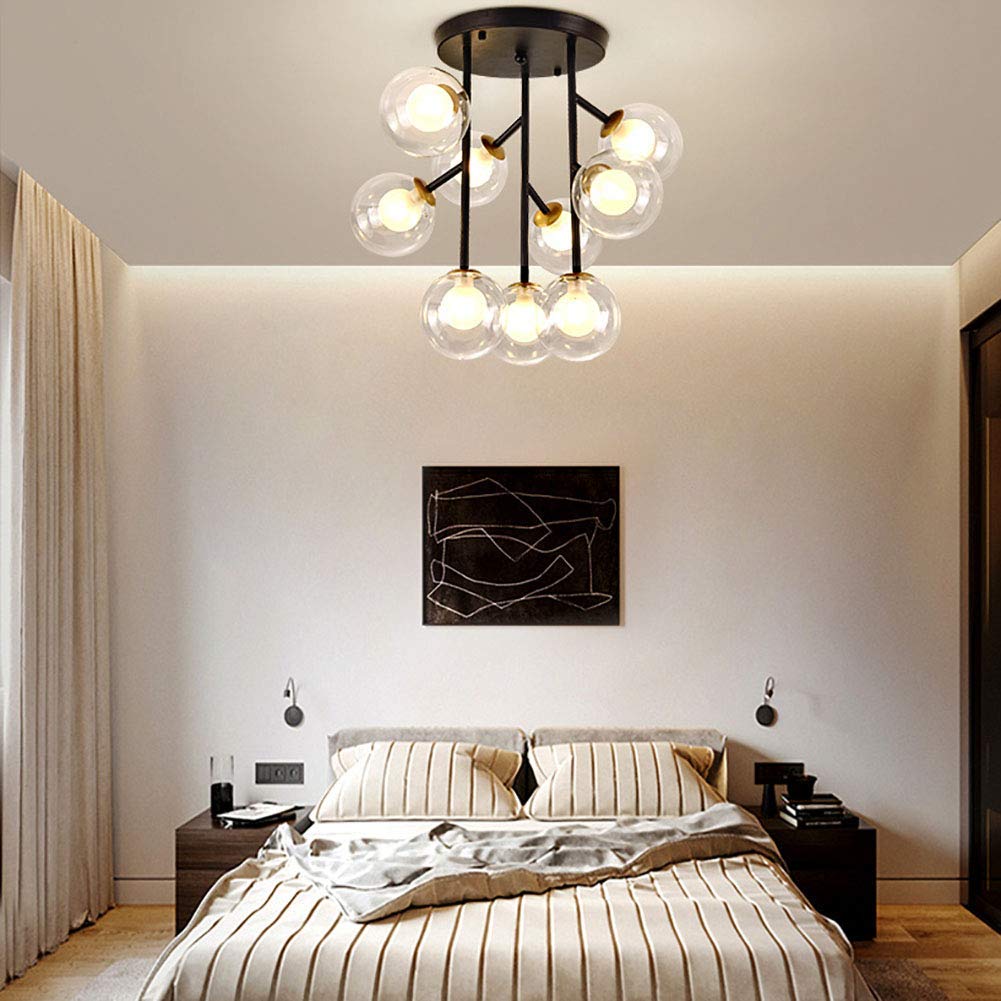 Nowoczesna lampa LED, 12 lampek nowoczesna czarna żelazna półwieczna lampa sufitowa retro lampa wisząca kompatybilna z kuchnią jadalnią salon ganek borridor