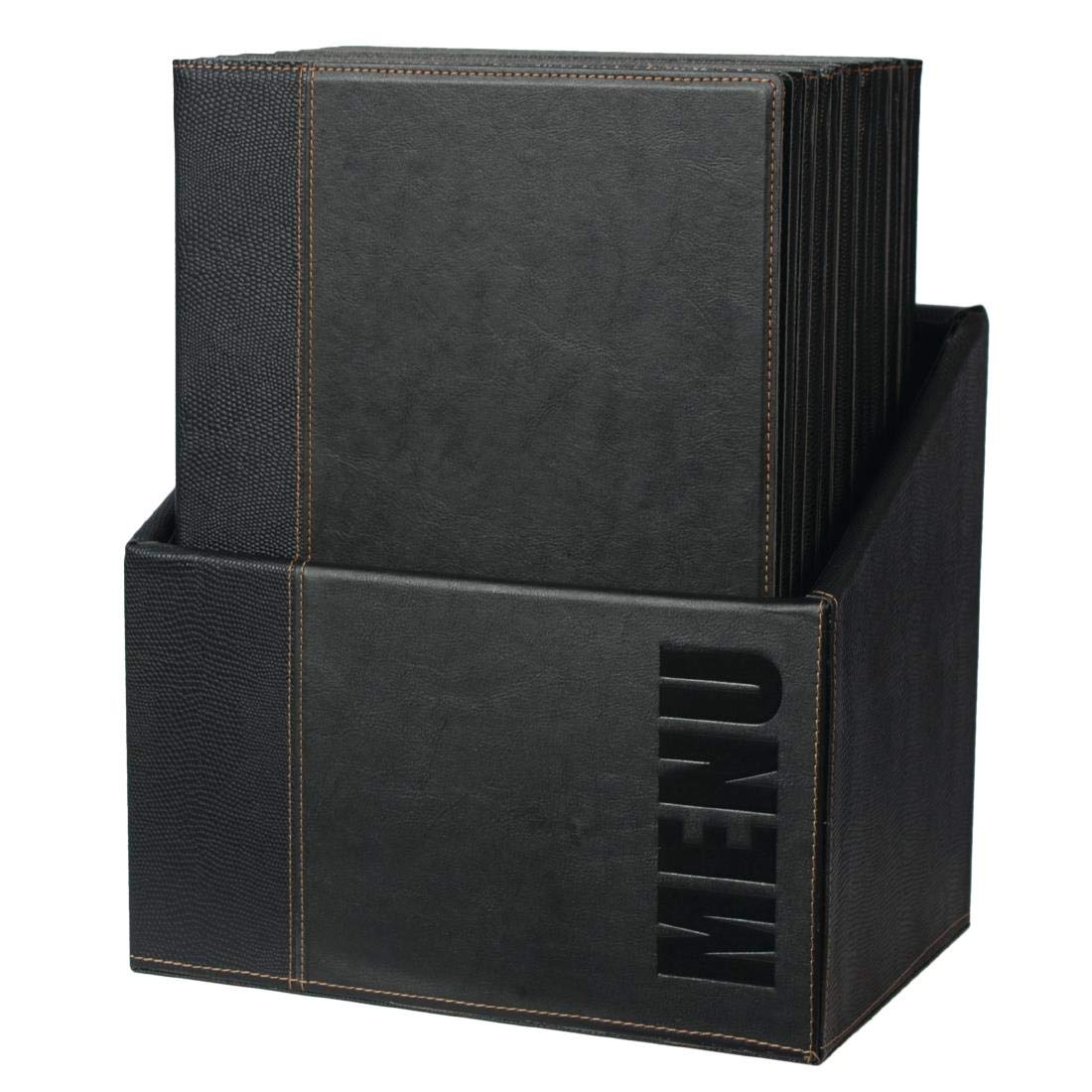 Contemporáneo Menu Holder Set – A4 Color: Negro Paquete de 20 unidades con caja de soporte.