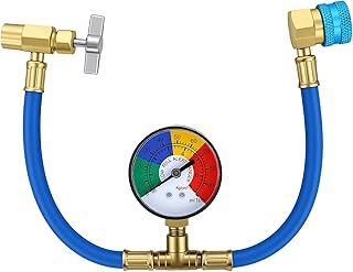 R1234YF Charging Hose with Gauge Kits, R-1234YF Adapter 1/2 LH Sealed Can Opener Tap, A/C Service Hose Refrigerant Cans Taper Sets
