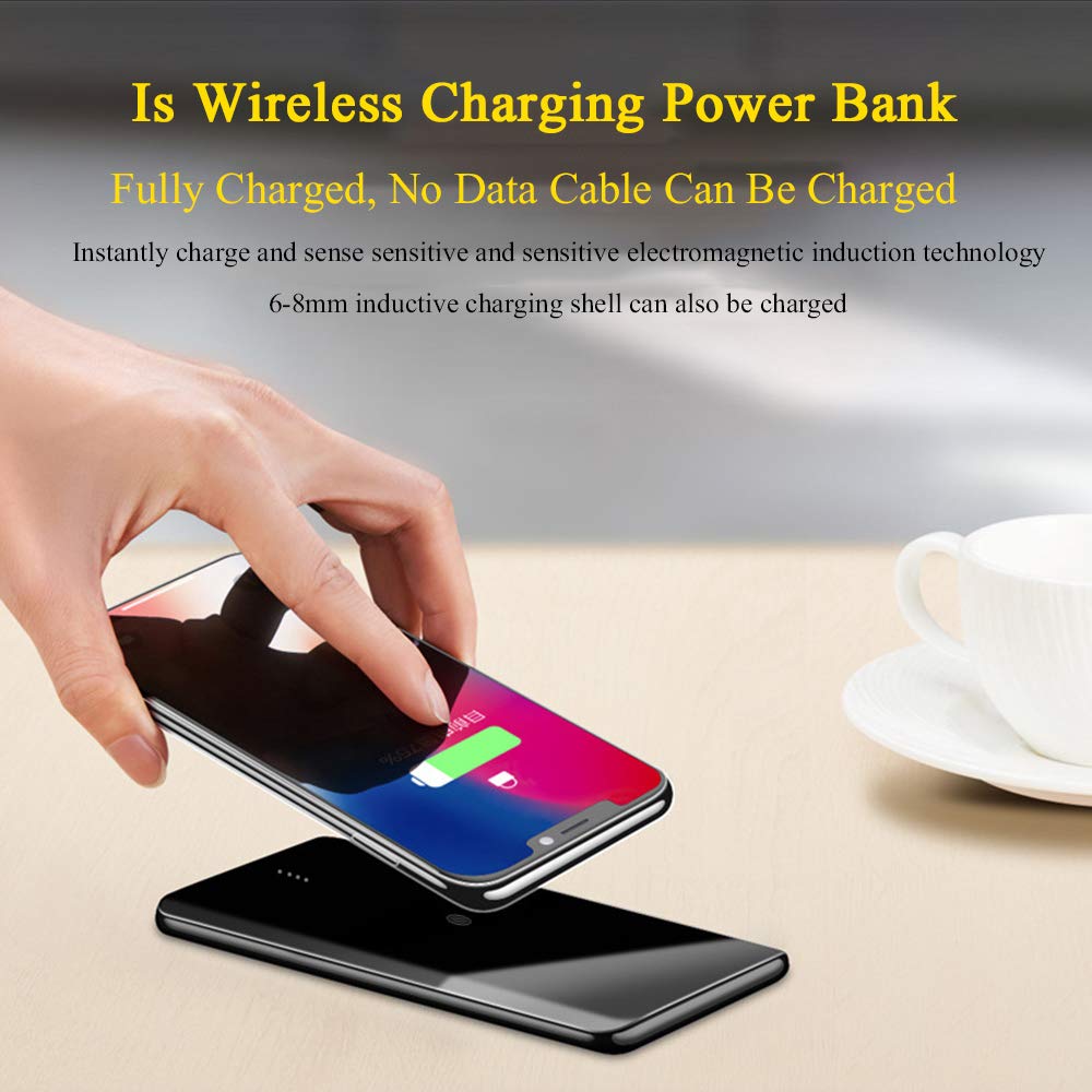 Bateria Externa Wireless 10000mAh Power Bank Cargador Inalámbrico Rápido con Doble USB y Entrada Doble Compatible para iPhone XR/XS/X/8/8 Plus y Todos Móviles con QI