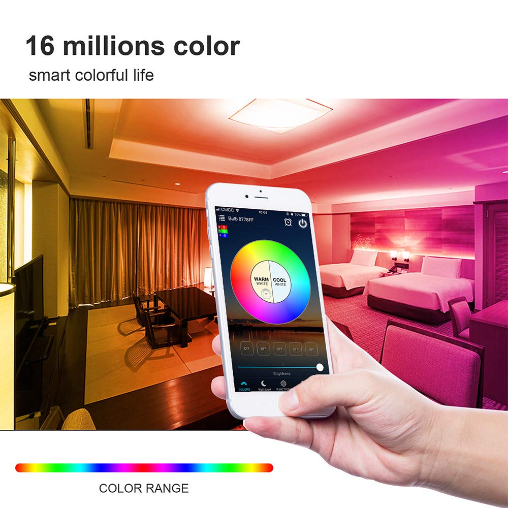 Bombilla inteligente Wifi Alexa E27, funciona con Alexa y Goole Home, no requiere concentrador (9W regulable, color RGB blanco 2700K-6500K, WiFi de 2.4GHz) (paquete de 4)