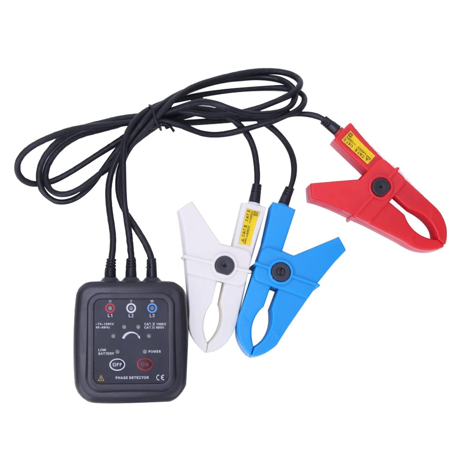 Garosa Non- Phase Sequence Detector ETCR1000C Clamp Large Caliber 3 Phase Sequence Detection Phase Detector Meter with Dynamic Sound Light for Field Test Line Maintenance