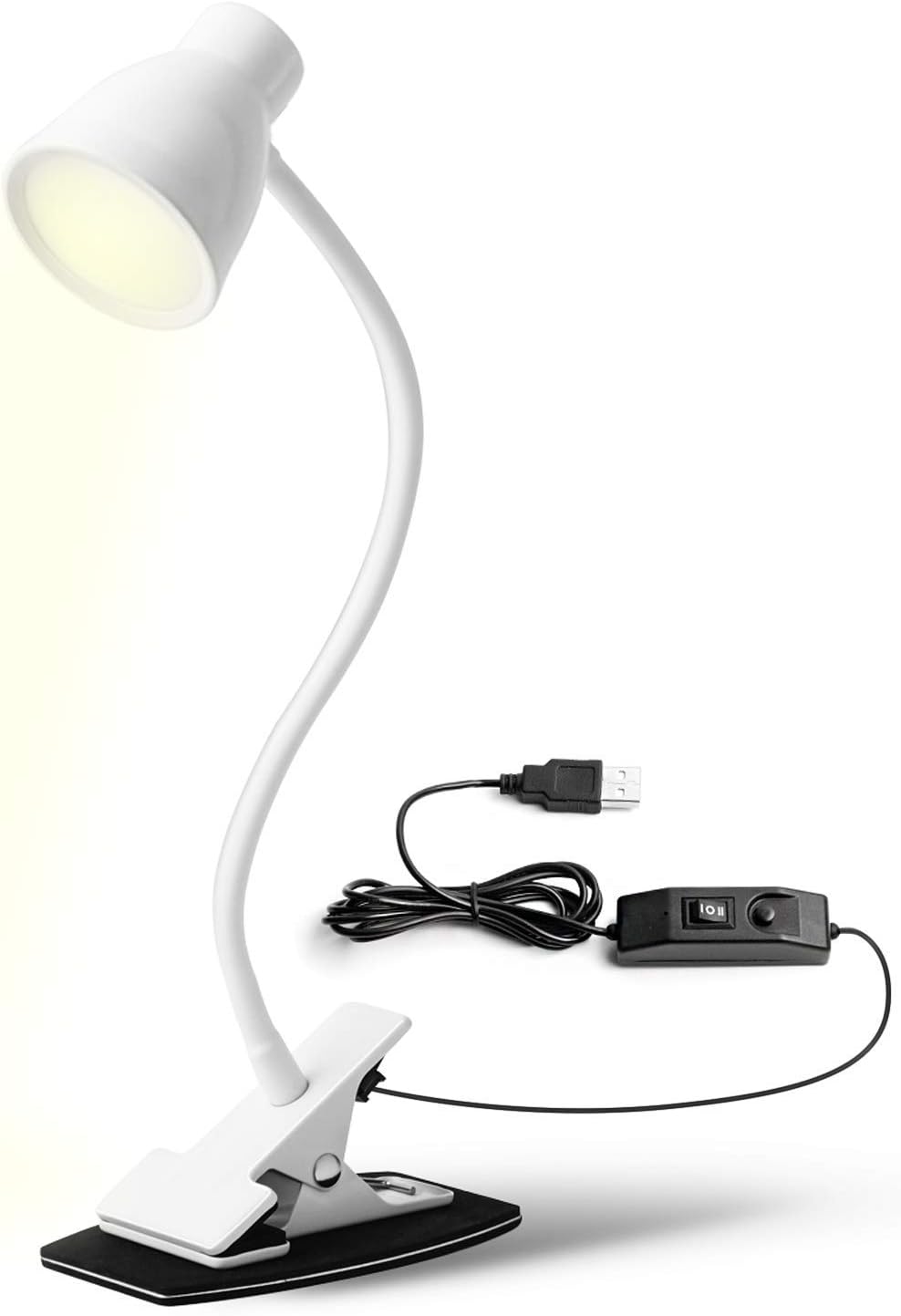 (2021 Upgrade) Clip On Desk Lamp-3 Color 11 Brightness,64 LED 10W Book Reading Light with USB Plug,Stepless Dimmer/Auto Off,Clamp Desk Lights for Bedside Computer Home Office (White)