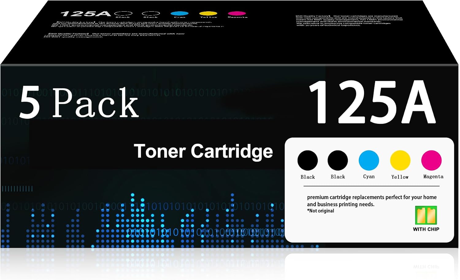 125A Toner Cartridges (5-Pack) with Chip Replacement for HP 125A Toner 2Black Cyan Magenta Yellow Color Laserjet CM1312 MFP CP1215 CM1312nfi CP1515n CP1518ni Printer | CB540A CB541A CB542A CB543A