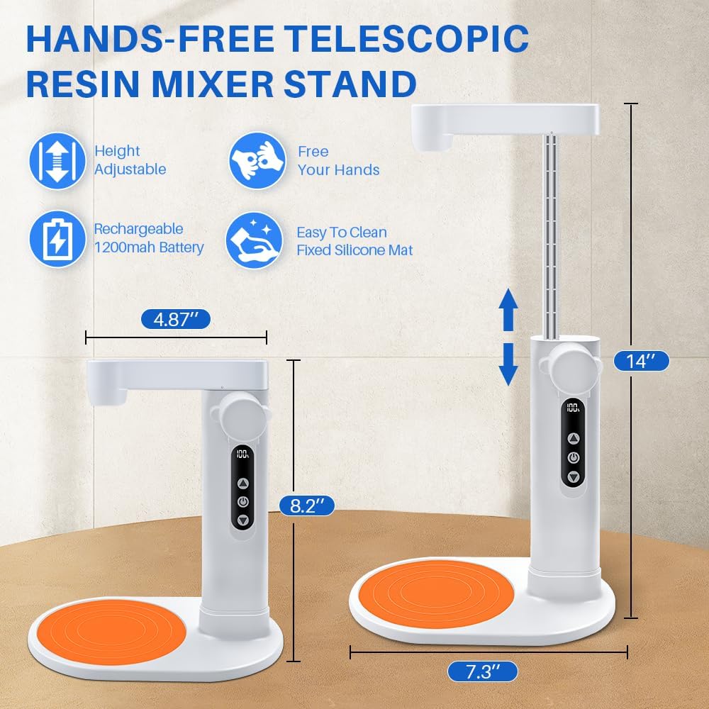OSBANG Electric Resin Mixer with Stand, Rechargeable Epoxy Resin Mixer with Hands-Free Resin Mixer Stand for Save Your Wrist, Resin Accessories for Resin, Silicone, Resin Molds, Soap Making & More