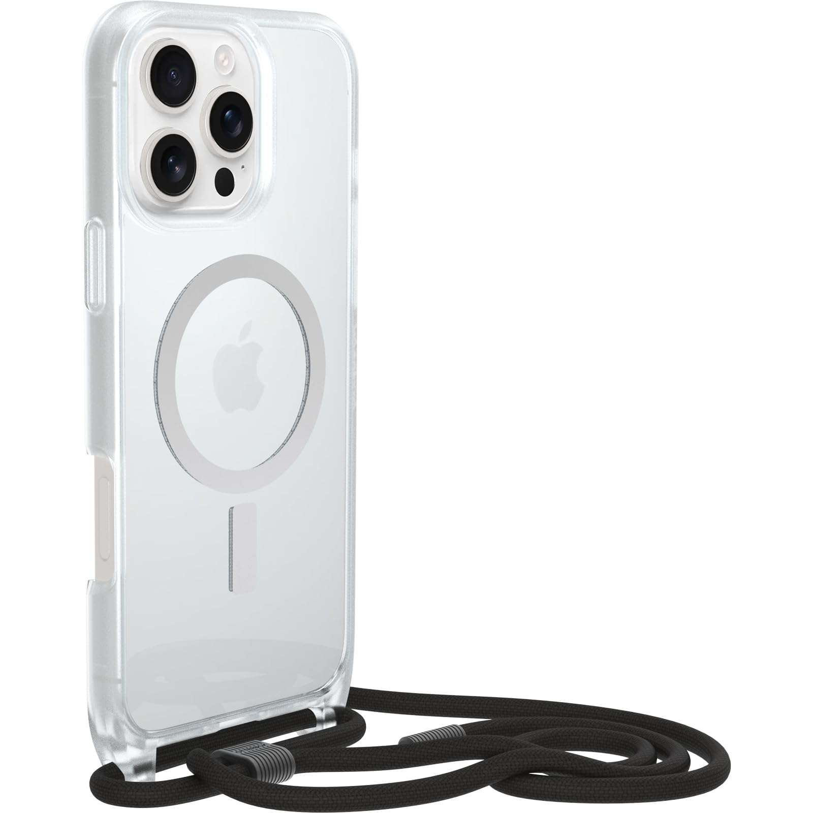 OtterBox Cover React Series Necklace MagSafe per iPhone 16 Pro Max, resistente con cordino a collana, adattabile e intercambiabile, testata a norme MIL STD 810G, Trasparente, Senza Retail Package