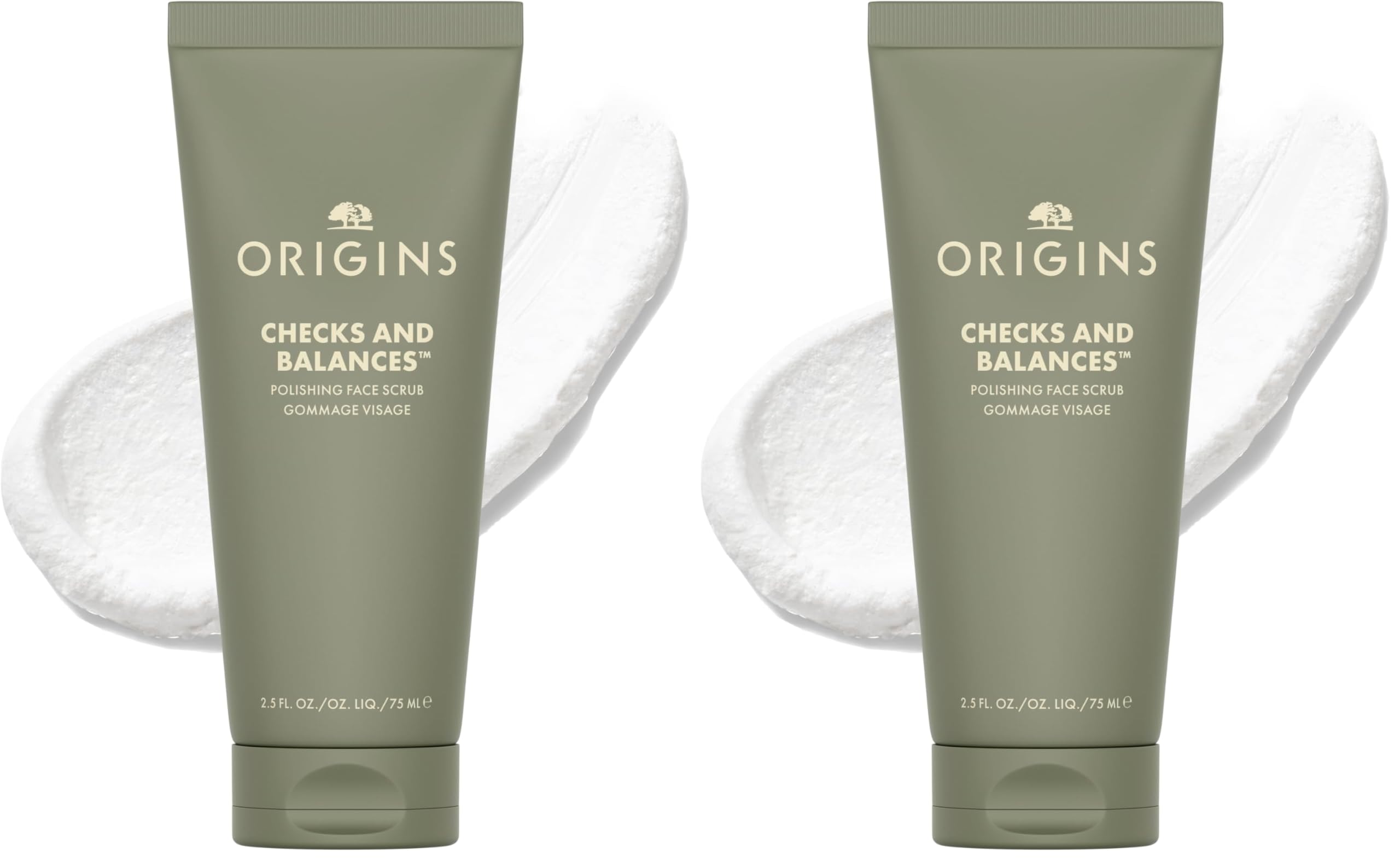 Origins Checks and Balances Gommage Visage à la Tourmaline, Exfolie en douceur pour lisser la peau et réduire visiblement les pores, Contient du bambou, 75 ml (Lot de 2)