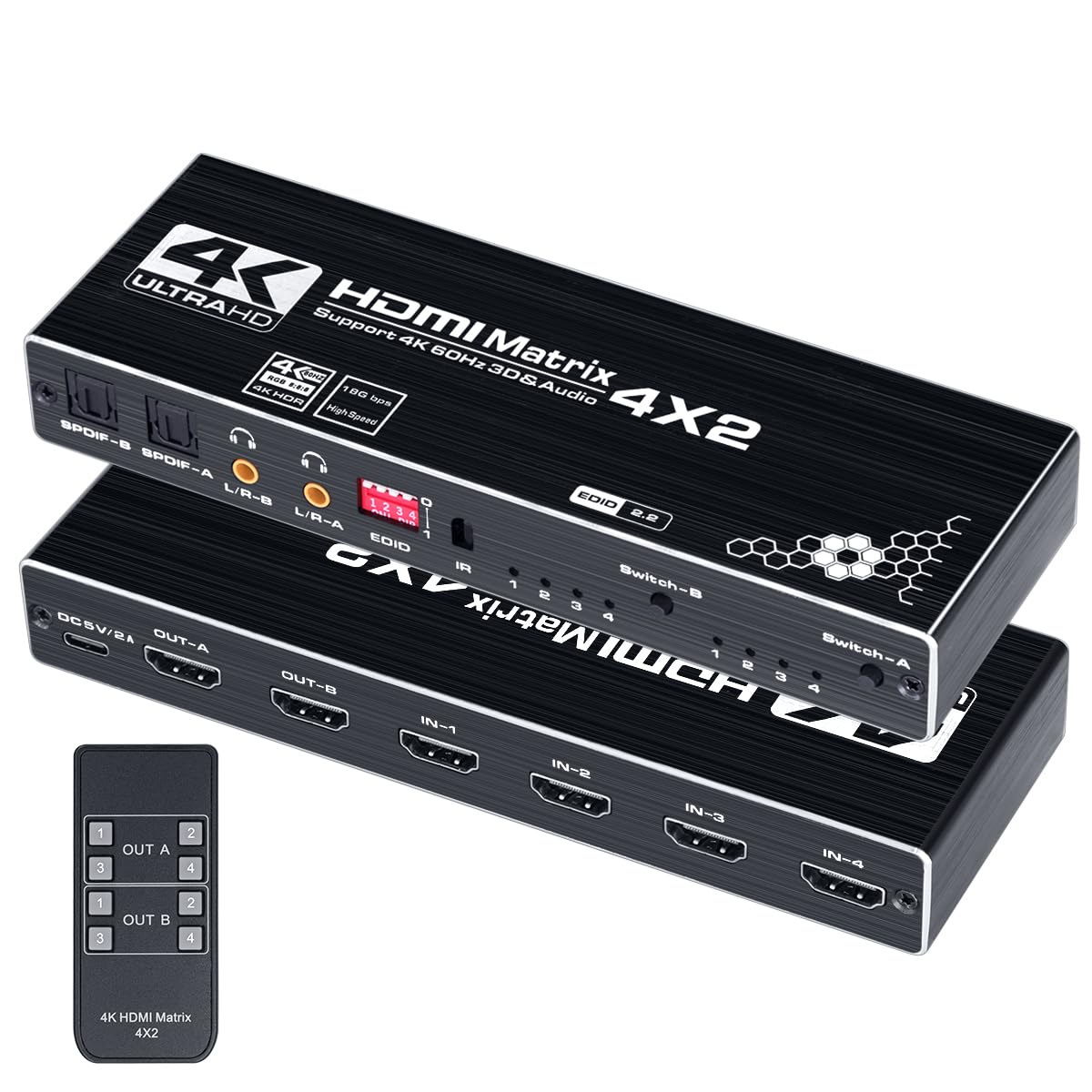 ELEVIEW HDMI 切替器 分配器 マトリックス 4入力 2出力 4K 音声分離機能 ( (中古品) Amazon | ELEVIEW HDMI マトリックス セレクター 4入力2出力 4K 60Hz