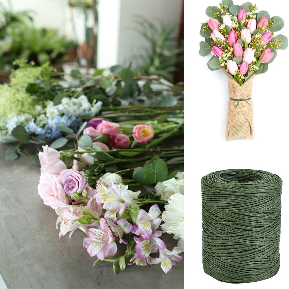 TIMESETL 656 Feet Floral Bind Wire Rustic Vine Wrapping Wire, Paper Covered Waterproof Craft Wrap Twine for Floral Bouquets, Wreath Making, Christmas Ornaments, Wedding Decorating, (Dark Green)