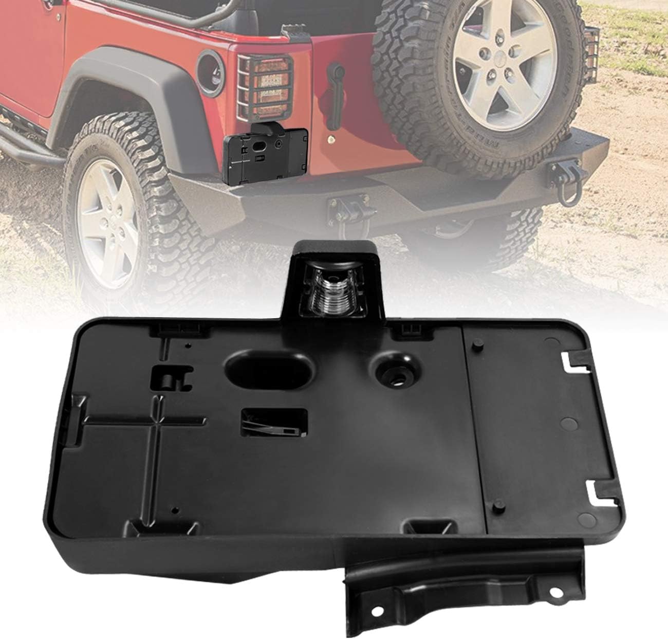ICARS Black Rear License Plate Frame, Mounting Holder Bracket Compatible with 2007-2018 Jeep Wrangler JK JKU
