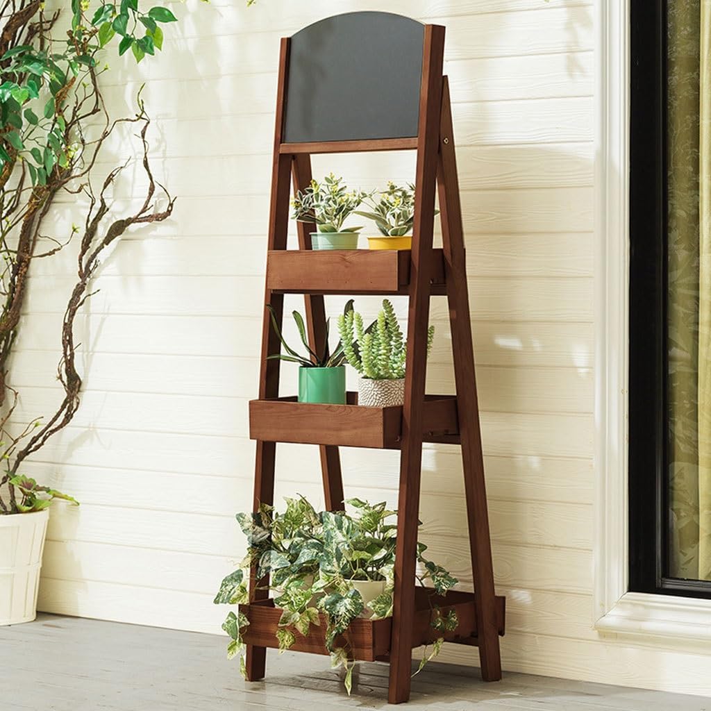 Multi Tiered Plant Stand Indoor Balcony Solid Wood Drawing Board Flower Rack Storage Rack Living Room Floor-Standing Decorative Pothos Plant Rack Corner Outdoor Plant Stand(L:45CMX42CMX135CM)