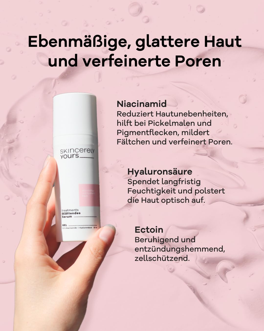 Skincerely Yours Siero lisciante, 50 ml, 10% niacinamide e acido ialuronico | Leviga visibilmente le rughe, affina i pori, riduce le macchie pigmentate e i brufoli. Il tuo siero multitasking con garanzia