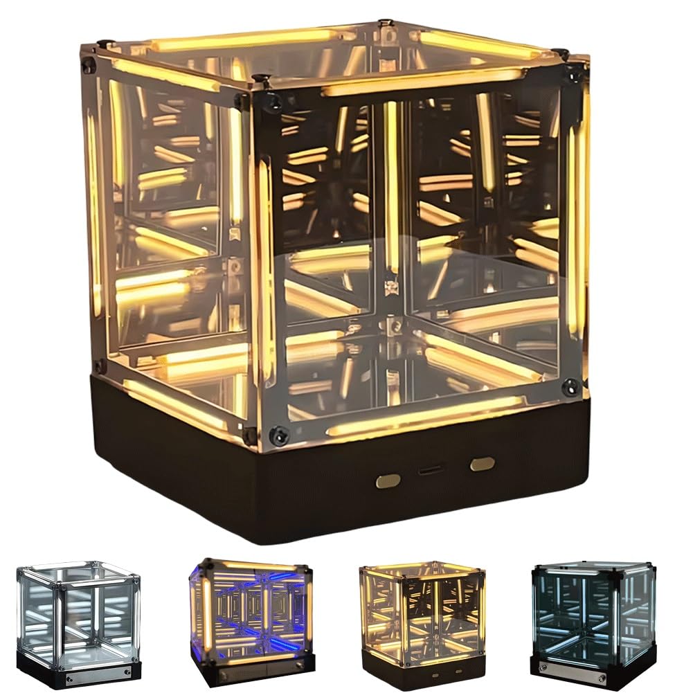 SXDMOUBK Abyss Lamp, Infinity Mirror Hologram Cube Light Tesseract Cube 4d Acrylic LED Touch Dimmable Rechargeable Mood Light, Rechargeable USB-C Gamer Desk Decor, Futuristic Ambient Lights(#C)