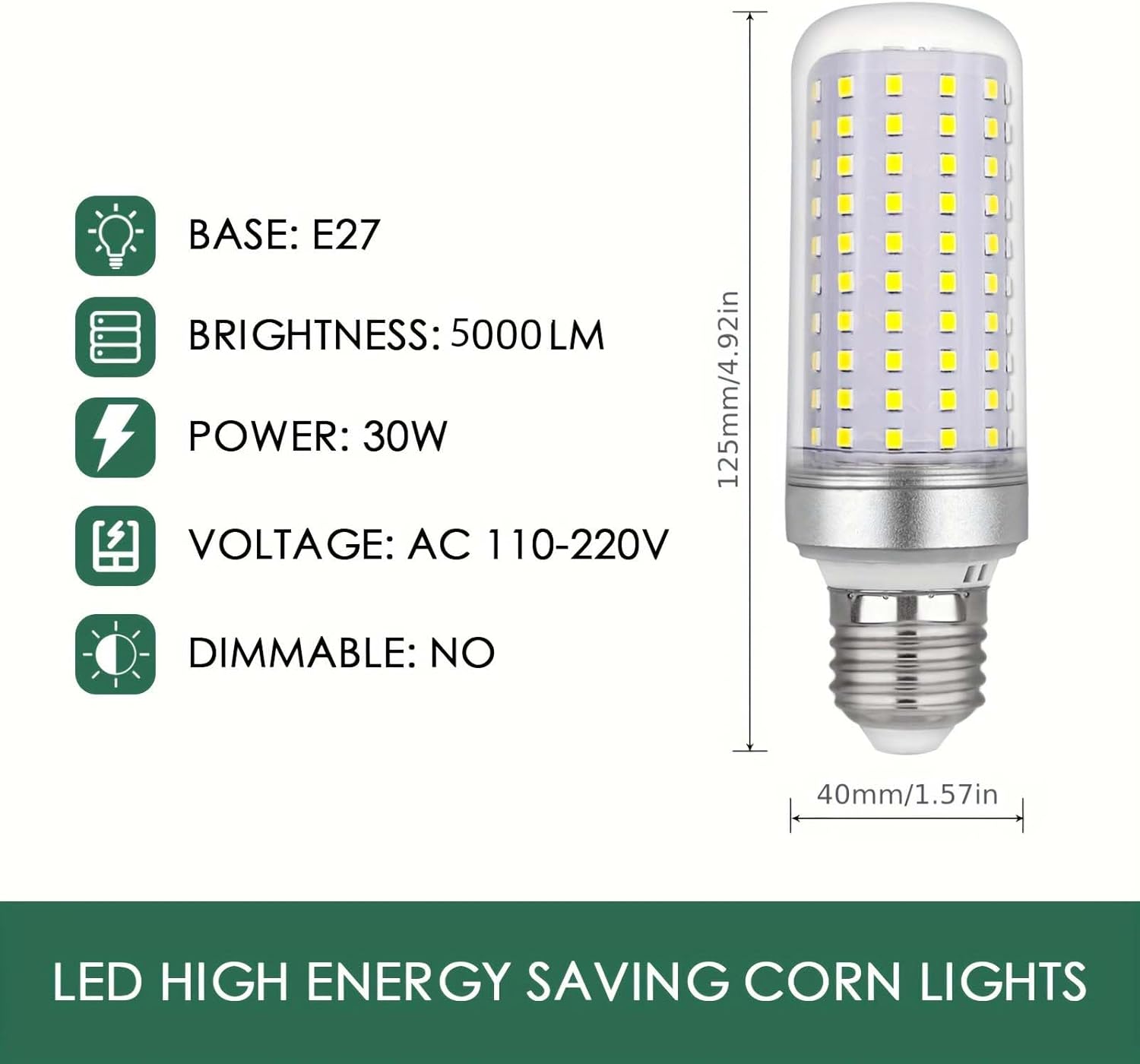 HJFF Led Light Bulb Equivalent 300w led Bulbs 5000 Lumen 5000K Cool Daylight White 40W Waterproof led Corn Light Bulb E26/E27 Medium Base for Outdoor Indoor Garage Warehouse Factory Workshop