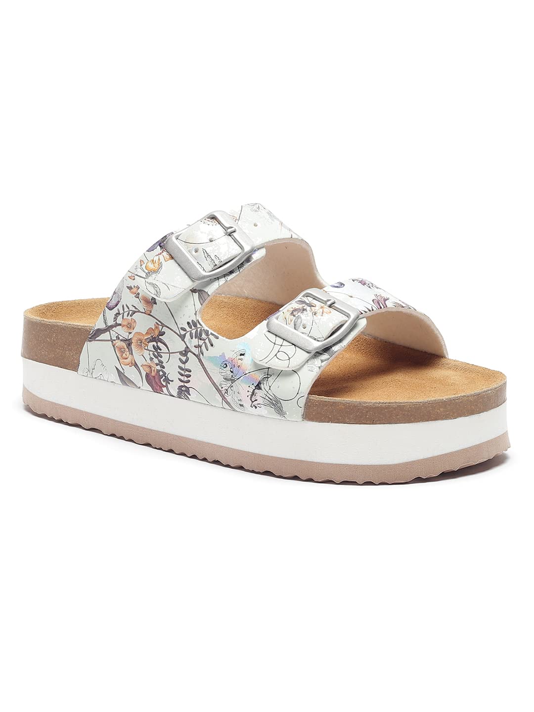 HF JOURNEY Jeanne Womens Cork Footbed Sandal,Slip On Entry,(Size 36-41) Silver PU, Casual Lounging Slipper, EVA Sole, Flat Heel, Jeanne - Silver (38) (B0C53MS13L) Amazon Price History, Amazon Price Tracker