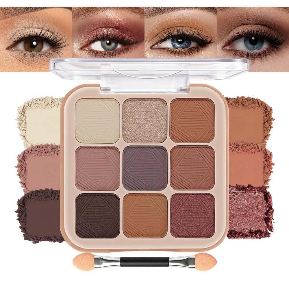 9 Color Warm Sunset Orange Brown Matte Shimmer Eyeshadow Palette, Bronze Champagne Gold Shimmer Eye Shadow, High Pigmented Terracotta Eye Makeup Palette, Blendable Fall Makeup for Daily & Glam Looks N3-Sunset Warm Spice 0.42 Ounce (Pack of 1)