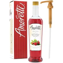Amoretti - Premium Wild Strawberry Syrup, 94 Servings Per Bottle 750 ml, with Pump for Flavoring Coffees, Cocktails, and other Beverages, Gluten Free, GMO/GEO Free, Preservative Free