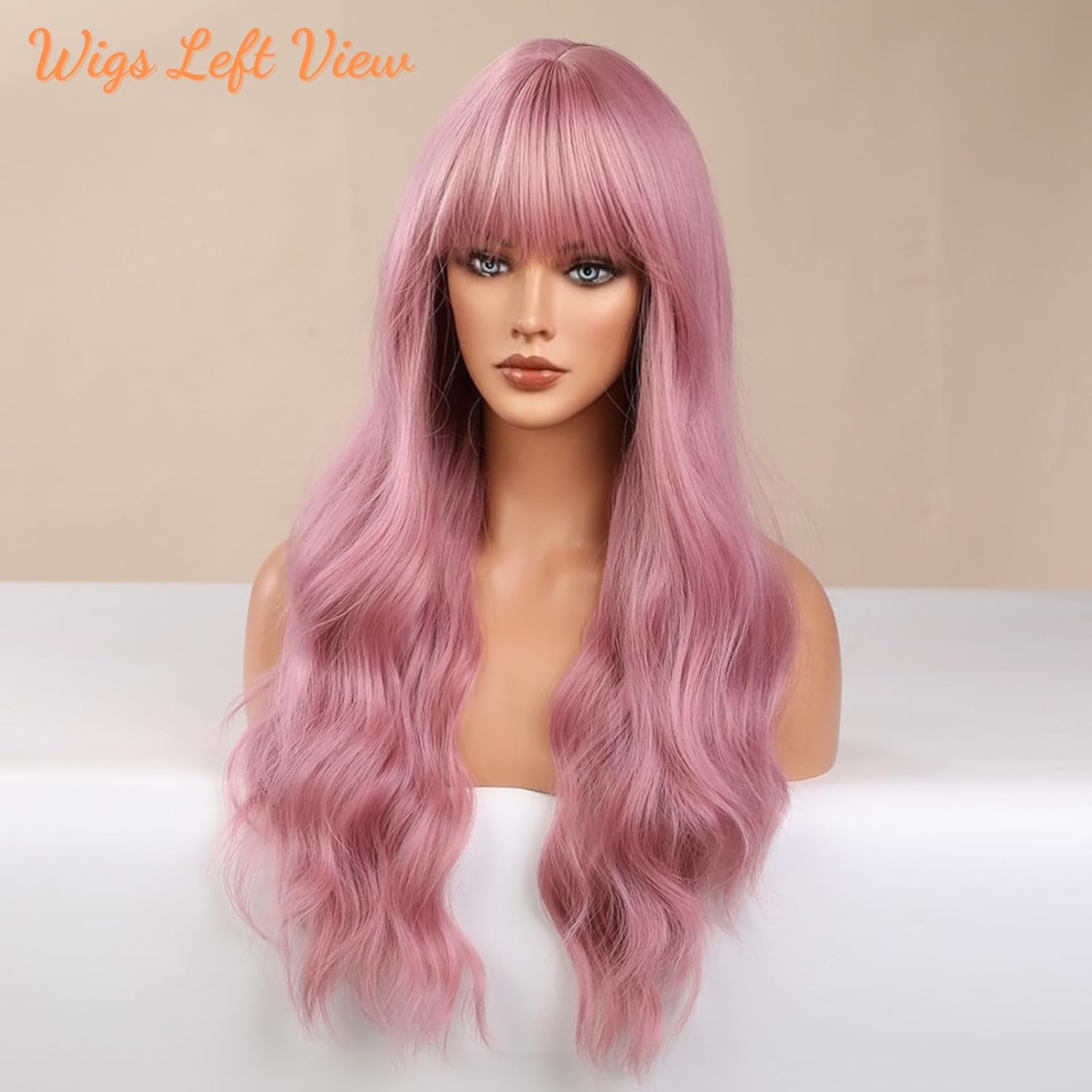 Honygebia Light Pink Wig Bangs - Baby Pink Wigs for Women, Long Wavy Coral Pink Heat Resistant Hair, Natural Looking Bright Synthetic - Best Wigs for Halloween/Christmas/Cosplay/Party