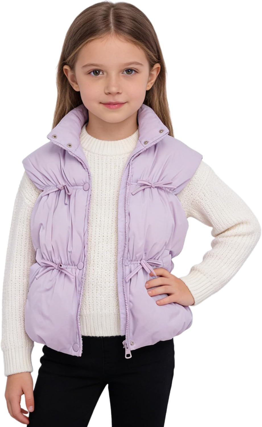 FEESHOW Toddler/Kids Girls Bowknot Padded Jacket Zipper Elastic Band Puffy Vest for Winter Casual Wear