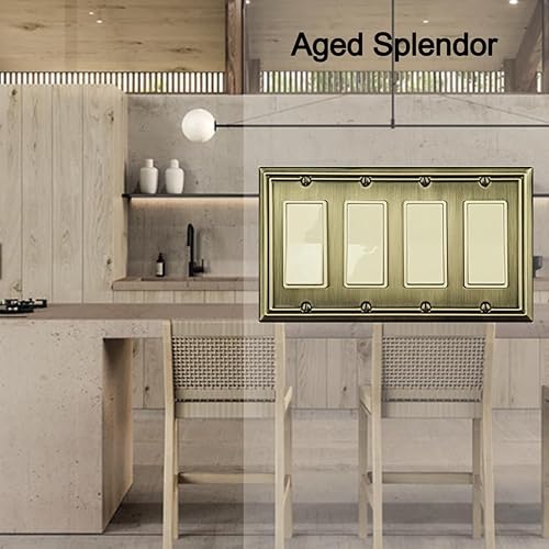 Vista 41 de Adler - Placa de pared de metal para interruptor de luz dúplex de palanca/dúplex, paquete de 2 unidades de latón antiguo, cubierta de salida