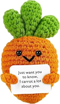 Knitted Emotional Support Plush Positive Doll Toy with Motivational Card Desk or Car Accessories for Friends Birthday Party Decorations Carrot