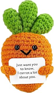 Knitted Emotional Support Plush Positive Doll Toy with Motivational Card Desk or Car Accessories for Friends Birthday Party Decorations (Carrot)