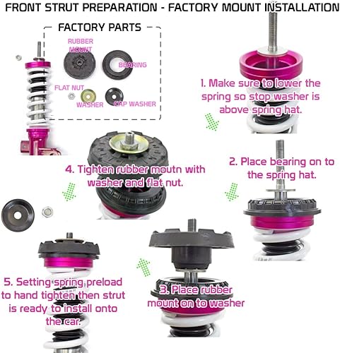 Miniatura 9 de Godspeed MSS0128 MonoSS Kit de bajada de coilover totalmente ajustable, altura de paseo, tensión de resorte y amortiguación de 16 clics, compatible