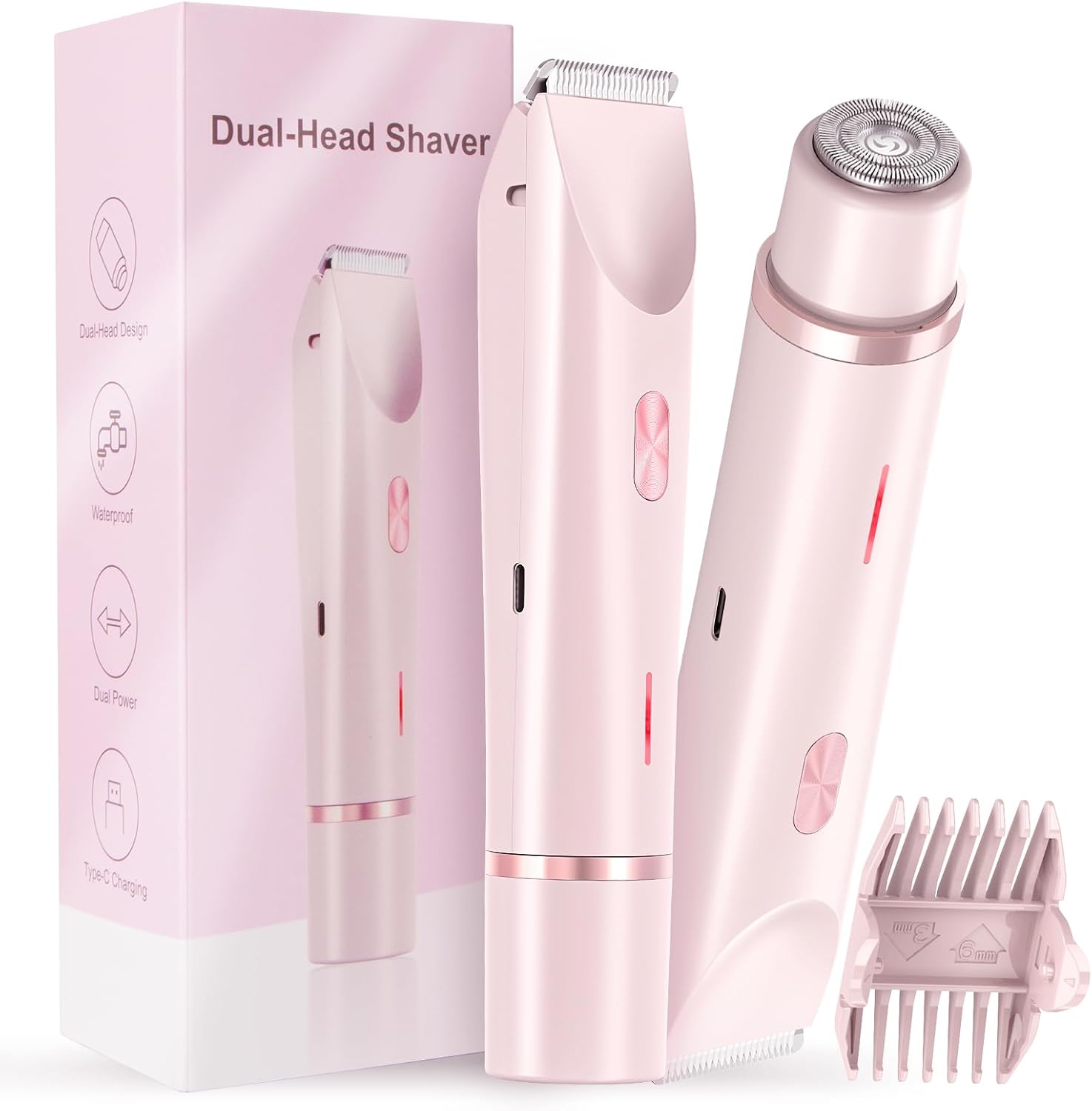 Women Bikini Trimmer, Dual-Head Hair Trimmer for Women,2-in-1 Bikini Shaver with Ceramic Blade Heads & Type-C Charging Port,Electric Razors for Women Pubic Hair,Underarms,Legs,Arms,Face(Light Pink) Women Bikini Trimmer, Dual-Head Hair Trimmer for Women,2-in-1 Bikini Shaver with Ceramic Blade Heads & Type-C Charging Port,Electric Razors for Women Pubic Hair,Underarms,Legs,Arms,Face(Light Pink)