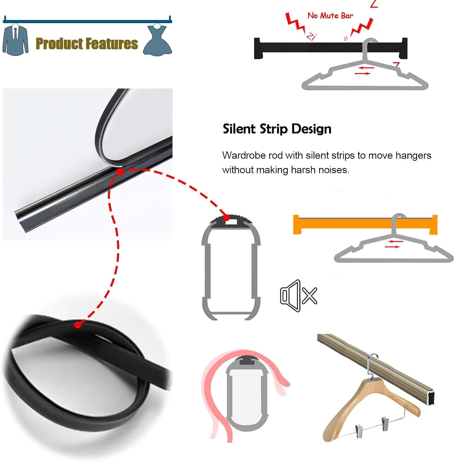 closet rods for hanging clothes Champagne Gold Clothes Rod for Closet Long 10-59 Inches, Heavy Duty Closet Rod with End Base & Supports Screws, Side Mount Closet Bar Rod Closet Pole ( Size : 15in/38.1