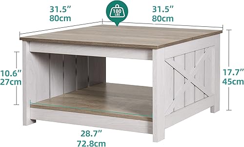 Miniatura 39 de Mesa de centro de granja con almacenamiento, mesa de cóctel de madera rústica, mesas de centro cuadradas para sala de estar, sala de reuniones con
