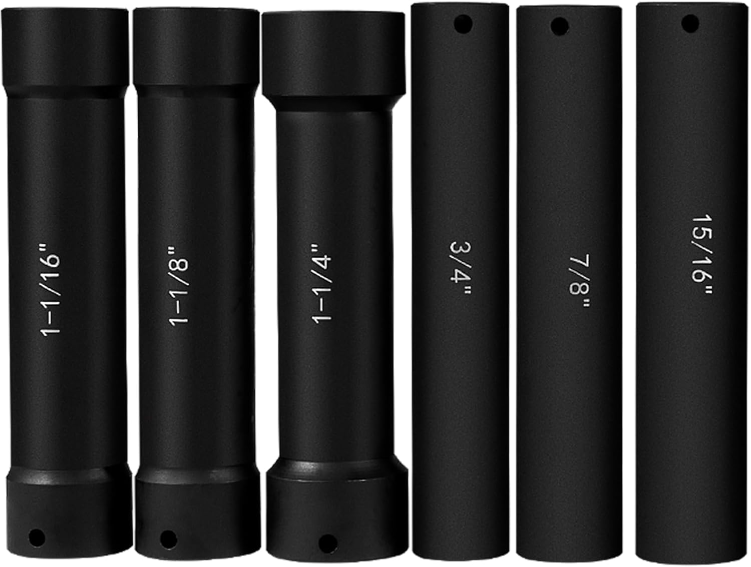 6.75 Inch Long Extended Length Impact Socket Set 1/2 Inch Drive Extra Deep Sockets Heavy Duty Steel With Hex Sizes 3/4" 7/8" 15/16" 1-1/16" 1-1/8" 1-1/4" for High Torque Use 6PCS