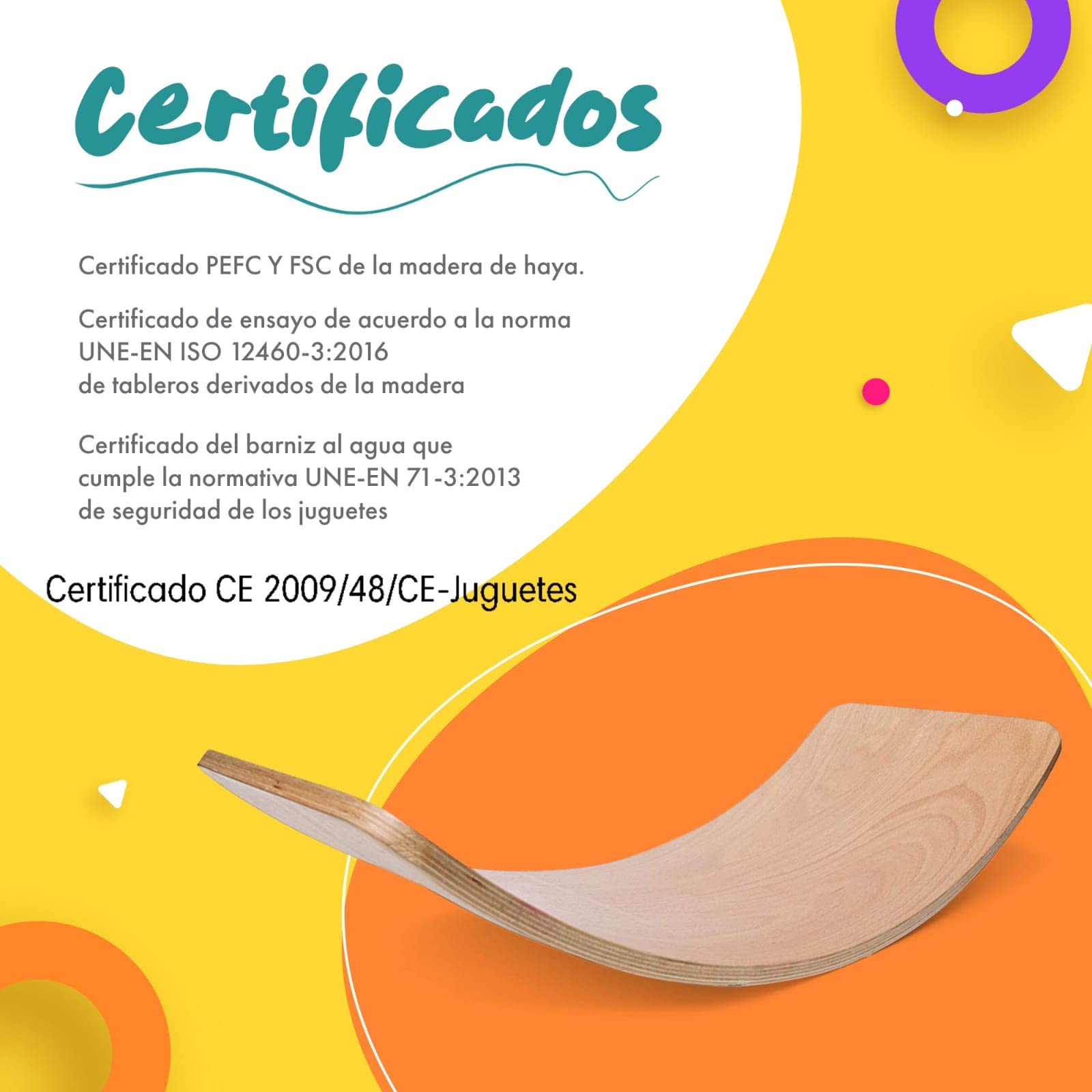 TWR ® - Tabla Curva con Certificado CE - Talla L - Ecológica y Artesanal de Madera Fabricada en España. Acabado Natural.Tabla Equilibrio. Tabla Montessori .Tabla de Equilibrio/Tabla Madera niños
