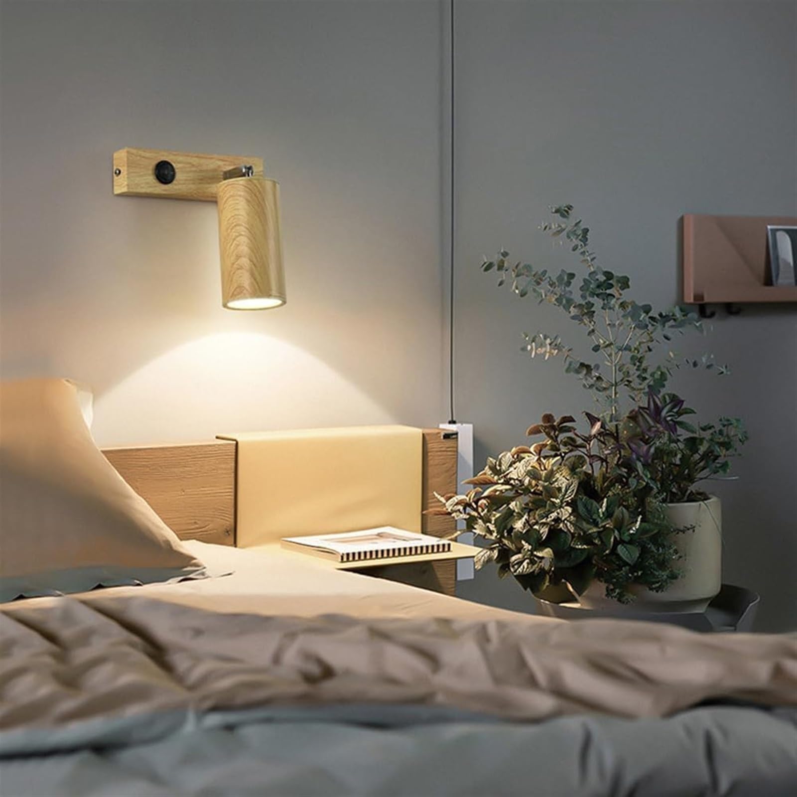 Leselampe zur Wandmontage, LED, Lesespot, Nachttisch, verstellbar, Holzmaserung, 5 W, Alumiindoor Hardwired Wall Lamp, White Light Headboard, Leselampe (Standard)/mit Schalter